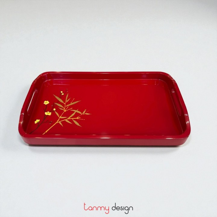 Small rectangle lacquer tray hand-painted with leaves 15*25cm ( different designs )